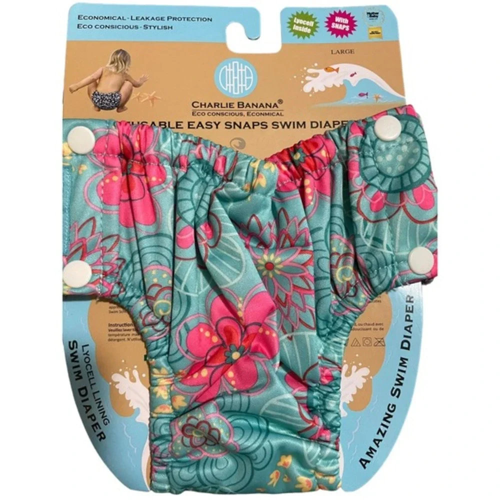 Charlie Banana Reusable Easy Snaps Swim Diaper Size L 10-27 lbs NWT